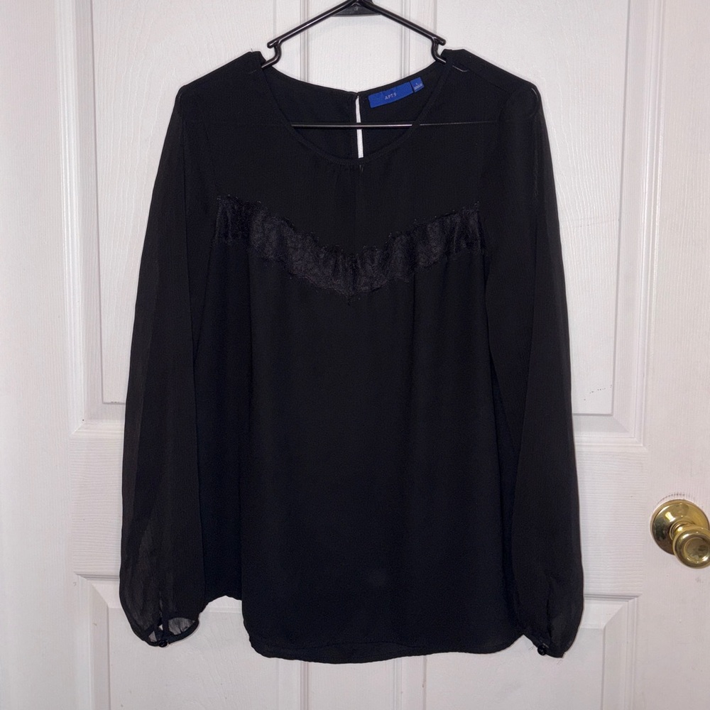Apt. 9 Black Blouse with Lace Accent
